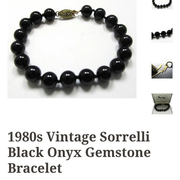 Vintage Black Onyx Beaded Bracelet Gold Over 925 NIB - Picture 6 of 7